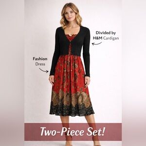 Two-Piece Boho Outfit Set |  Fashion Dress + Divided by H&M Cardigan | XS–S